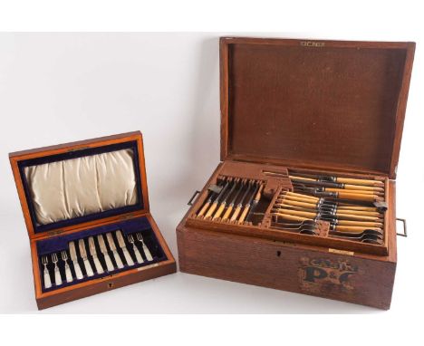 An Edwardian canteen of silver fruit knives and forks, Fenton Brothers, Sheffield 1906, comprising six knives &amp; five fork