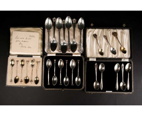 A small collection of silver teaspoons, to include a set of seven Victorian fiddle and shell pattern spoons by William Eaton,