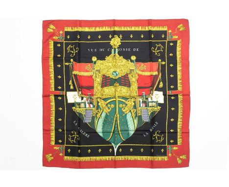 A Hermes 'Vue du Carrosse de la Galere la Reale' pattern silk scarf, designed 1953 Hugo Gryakar