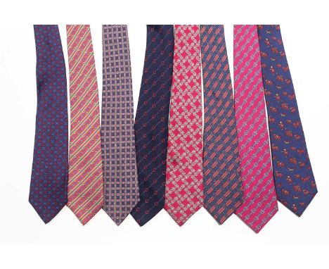 A collection of eight gentleman's Hermes silk ties of varying designsCondition report: Some light marks due to wear