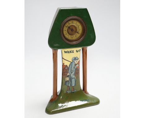 A late 19th/early 20th century Foley ‘Intarsio’ timepiece, number 3329, designed by Frederick Rhead, 24cm