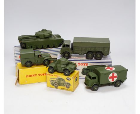 Eleven boxed military Dinky Toys including; (651) two Centurion Tanks, (622) 10 ton Army Truck, (626) Military Ambulance, (62