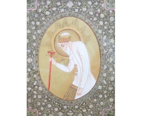 Indian Mughal style oval watercolour, Portrait of a gentleman, 20 x 16cm