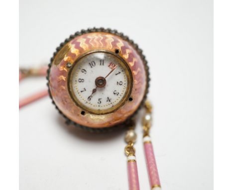 A lady's Swiss Belle Epoque yellow metal, rose cut diamond and enamelled globe watch, on a similar yellow metal rose cut diam