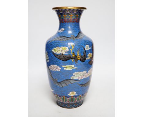 A Chinese cloisonné ‘qilin and bats’ enamel vase, 31cm