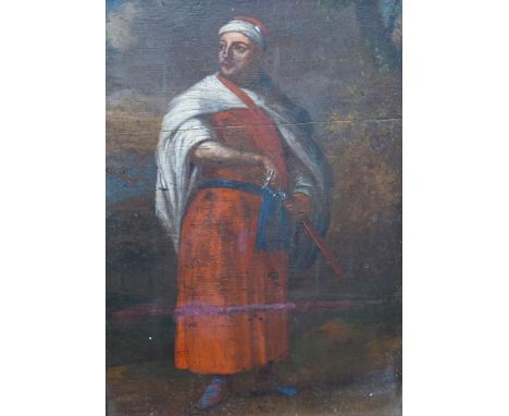 Late 18th / early 19th century, Orientalist style oil on board, Portrait of a Turkish gentleman, 18 x 12cm