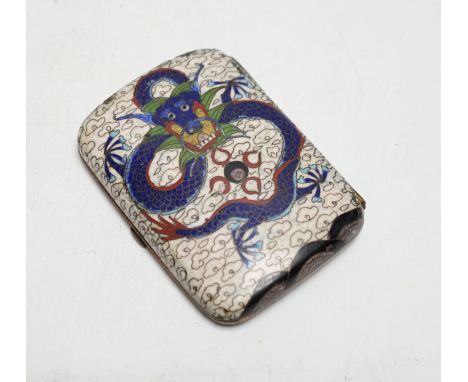 A Chinese cloisonné enamel ‘dragon’ design cigarette case, 9cm wide x 7cm deep