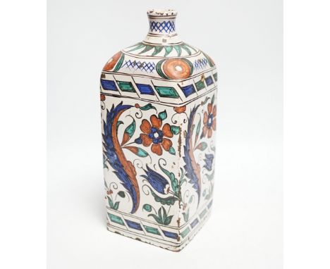 An Iznik style tin glazed flask, 28cm