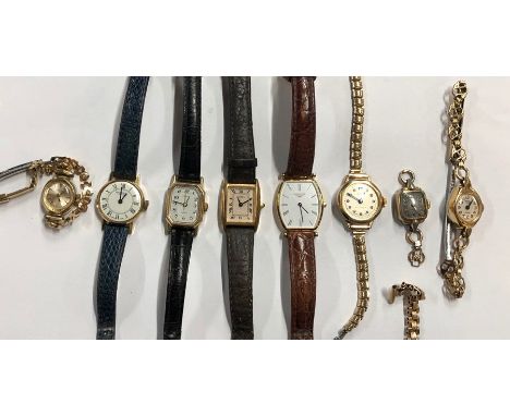 Eight various ladies' gilt metal wristwatches including Rotary (2), Longines, Ingersoll, Oris, Smiths, Roamer and Timex