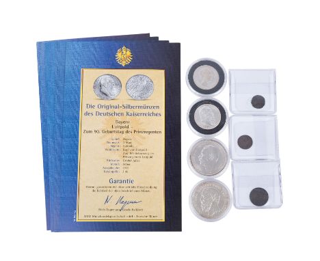 Deutsches Reich - Kleinkonvolut von 4 Münzen: Bayern 2 Mark 1911 (J.48), 2 Mark 1876 (J.41), Baden 5 Mark 1875  (J27), 5 Mark