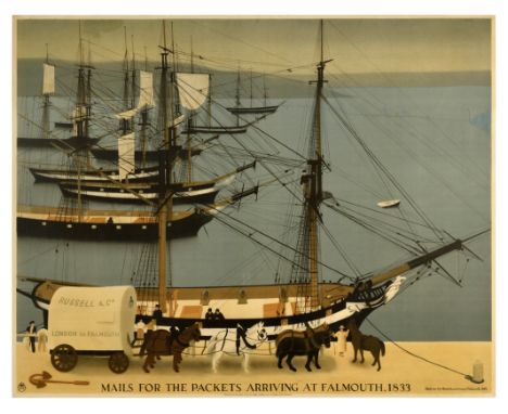 Original vintage advertising poster commissioned by the General Post Office GPO - Mails for the Packets arriving at Falmouth,