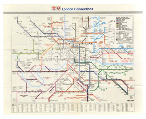 Original vintage travel poster London Connections featuring a map with the railway and underground lines, marking directions 