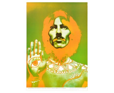 Original vintage music advertising poster featuring an image of George Harrison MBE, an English musician and singer-songwrite