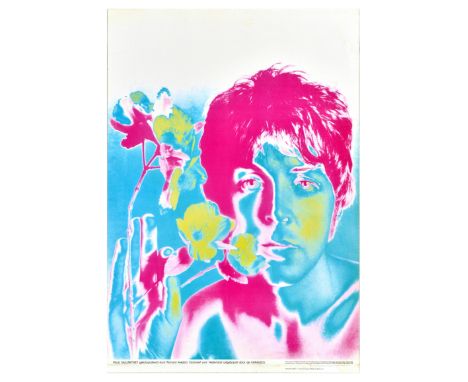 Original vintage music advertising poster featuring an image of Sir James Paul McCartney, an English singer, songwriter and m