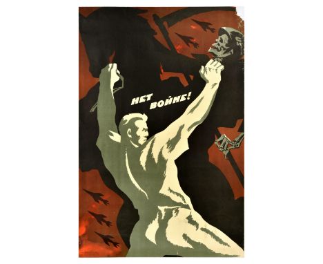 Original vintage Soviet anti - Vietnam war propaganda poster - No War / ??? ????? - Design features a man fighting with a ske