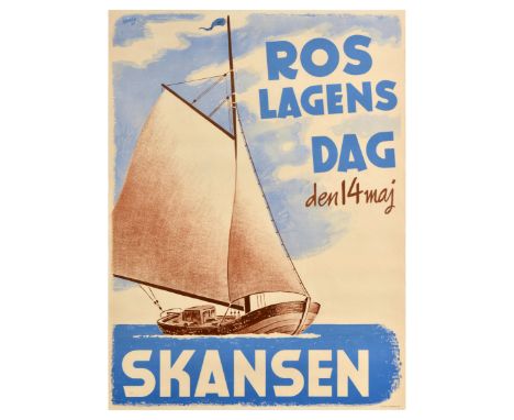 Original vintage travel advertising poster for the Skansen Open Air Museum in Stockholm - Praise of the Law Today, May 14 / R