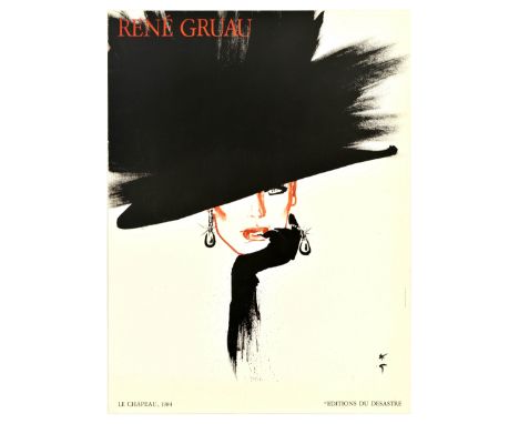 Set of 3 identical original vintage advertising posters - Rene Gruau featuring an artwork titled Le Chapeau from 1984, by the