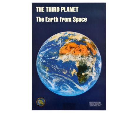 Set of 3 original vintage posters showing views from space generated by satellites. 1. Britain and Ireland from space. Simula