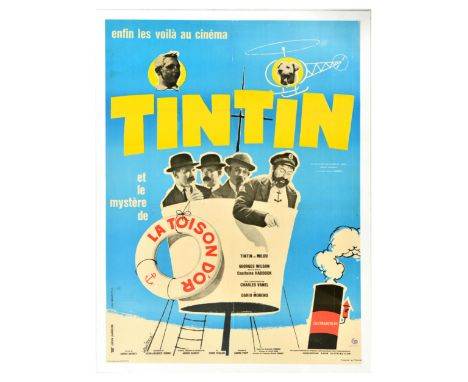 Original vintage movie poster for Tintin et le mystère de la Toison d'Or / Tintin and the Golden Fleece, a 1961 adventure fil
