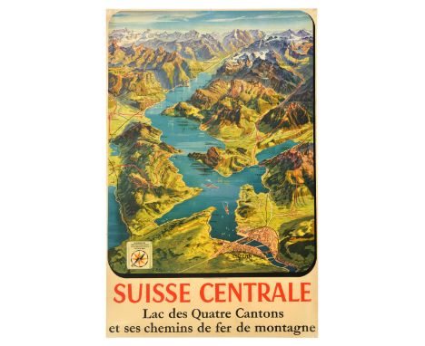 Original vintage travel poster for Central Switzerland - Lake Lucerne and its Mountain Railways / Suisse Centrale - Lac des Q