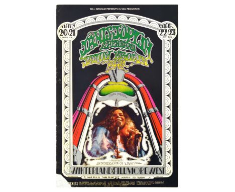 Original vintage advertising poster Bill Graham presents in San Francisco Janis Joplin &amp; Her Band and James Brown concert