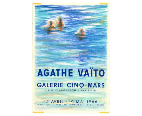 Original vintage advertising poster for Agathe Vaito (b.1928) artwork exhibition at Galerie Cino - Mars from 15 April to 10 M