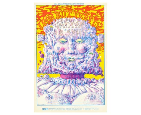 Original vintage music advertising poster Bill Graham presents in San Francisco Iron Butterfly, James Cotton Blues Band, A.B.