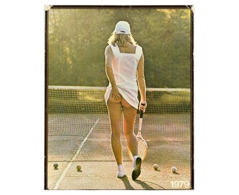 Original vintage poster featuring the iconic Tennis Girl photo of a female tennis player without underwear. The photograph wa