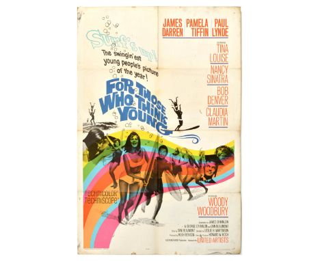 Original vintage movie poster for a college surfing film, For Those Who Think Young, starring James Darren, Pamela Tiffin, Pa