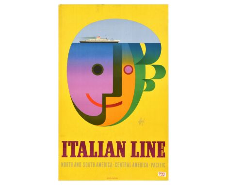 Original vintage travel poster for Italian Line North and South America - Central America - Pacific, featuring a colourful il
