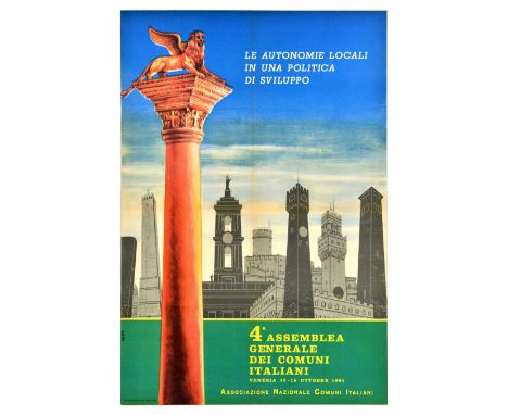Original vintage advertising poster for 4th General Assembly of Italian Municipalities / 4a Assamblea Generale dei Comuni Ita