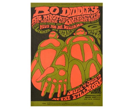 Original vintage music concert advertising poster Bill Graham presents in San Francisco Bo Diddley, Big Brother and the Holdi