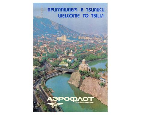 Original vintage travel poster published by Aeroflot Soviet Airlines - Welcome to Tbilisi - promoting tourism to Georgia, the