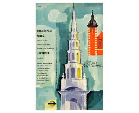 Original vintage travel poster by London transport - Christopher Wren Fellow of All Souls, Professor of Astronomy, President 