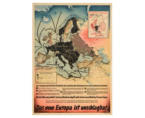 Original vintage World War Two propaganda poster - The new Europe is unbeatable / Das Neue Europa Ist Unschlagbar - featuring