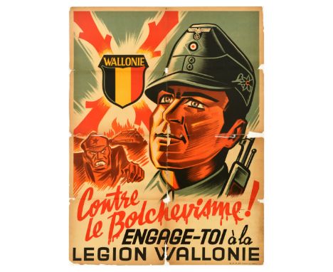 Original vintage World War Two propaganda poster - Against Bolshevism! Join the Walloon Legion / Contre le Bolchevisme! Engag