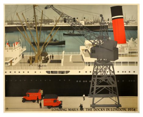 Original vintage advertising poster commissioned by the General Post Office GPO - Loading Mails at the Docks Inn London 1934 