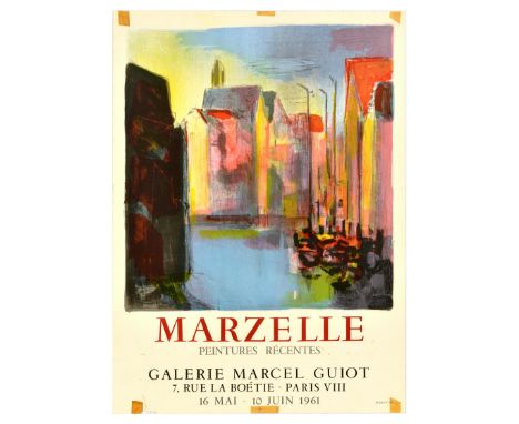 Original vintage advertising poster for Marzelle paintings exhibition from 16 May to 10 June 1961 at Galerie Marcel Guiot, fe