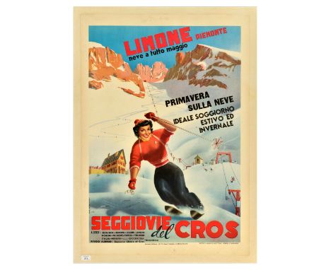 Original vintage travel advertising poster in Italian to promote the small ski resort of Limone in the Italian region of Pied
