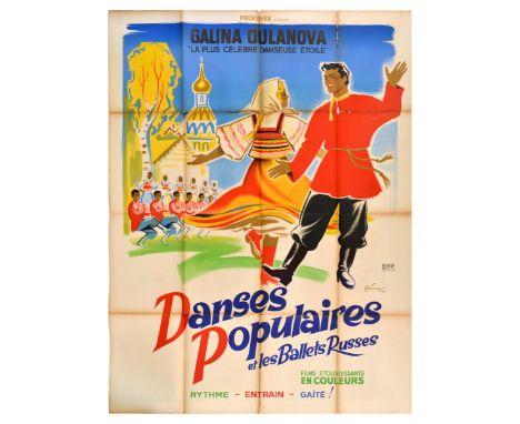 Original vintage movie poster for a dance film featuring Galina Oulanova la plus celebre danseuse etoile Danses Populaires et