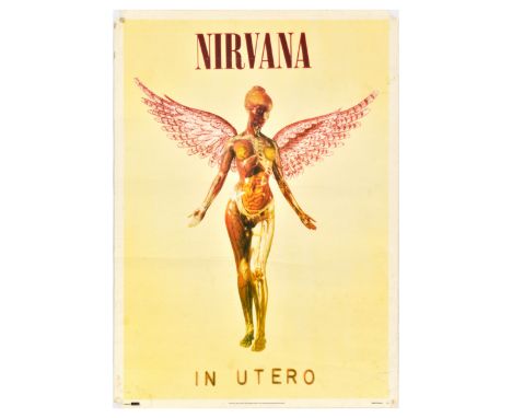 Original vintage music commercial advertising poster for In Utero, a 1993 studio album by the American grunge rock band Nirva