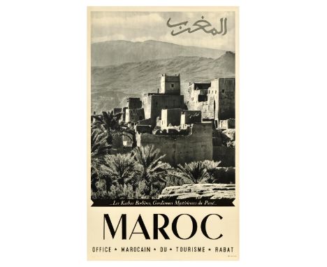 Original vintage travel poster for Morocco / Maroc - The Berber Kasbas, Mysterious Guardians of the Past / Les Kasbas Berbère