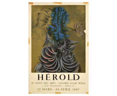 Original vintage advertising poster for Herold Au Pont des Arts at Galerie Lucie Weill from 12 March to 24 April 1965 featuri