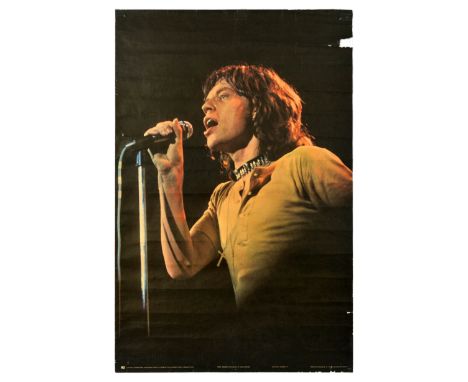 Original vintage music advertising poster featuring a photograph of Mick Jagger (b.1943), an English singer and songwriter, f