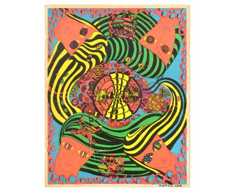Original vintage poster featuring a psychedelic image of four heads in each corner of the poster with their stripy green, yel