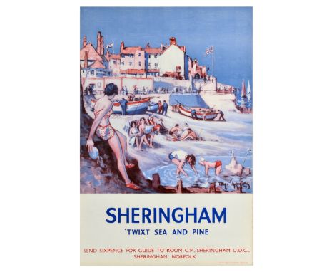 Original vintage travel advertising poster for - Sheringham Twixt Sea and Pine - featuring artwork by Thomas William Armes (1