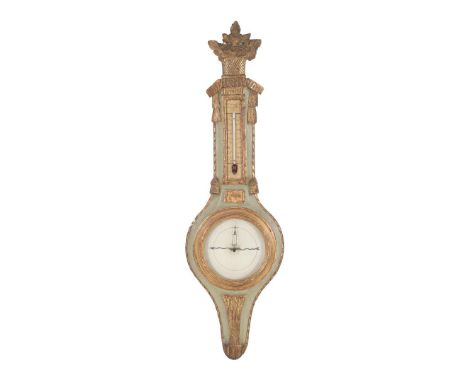 French barometer in beaded polychrome colored case, ca. 1800, 99 cm high