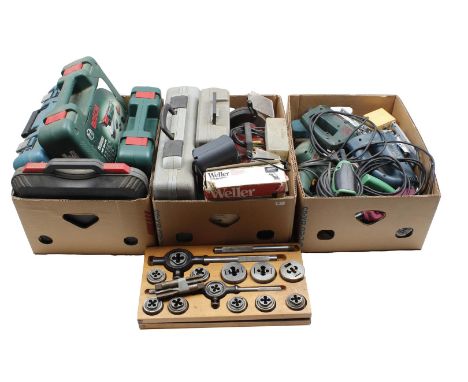 Buy tools, pneumatic and electric including sanders, drills, laser, thread cutting tools, router, double grinder etc.