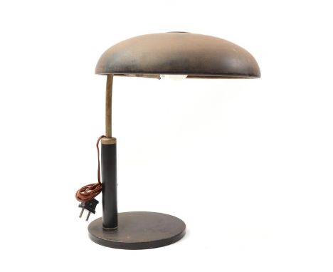 Black lacquered iron desk lamp, ca. 1930, 38 cm high, shade 30 cm diameter