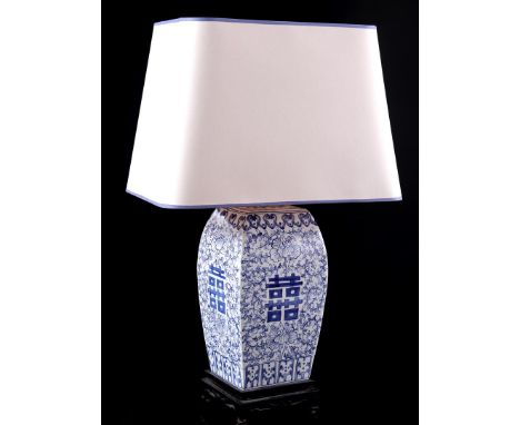 Porcelain table lamp with upholstered shade, China 20th century, 69 cm high